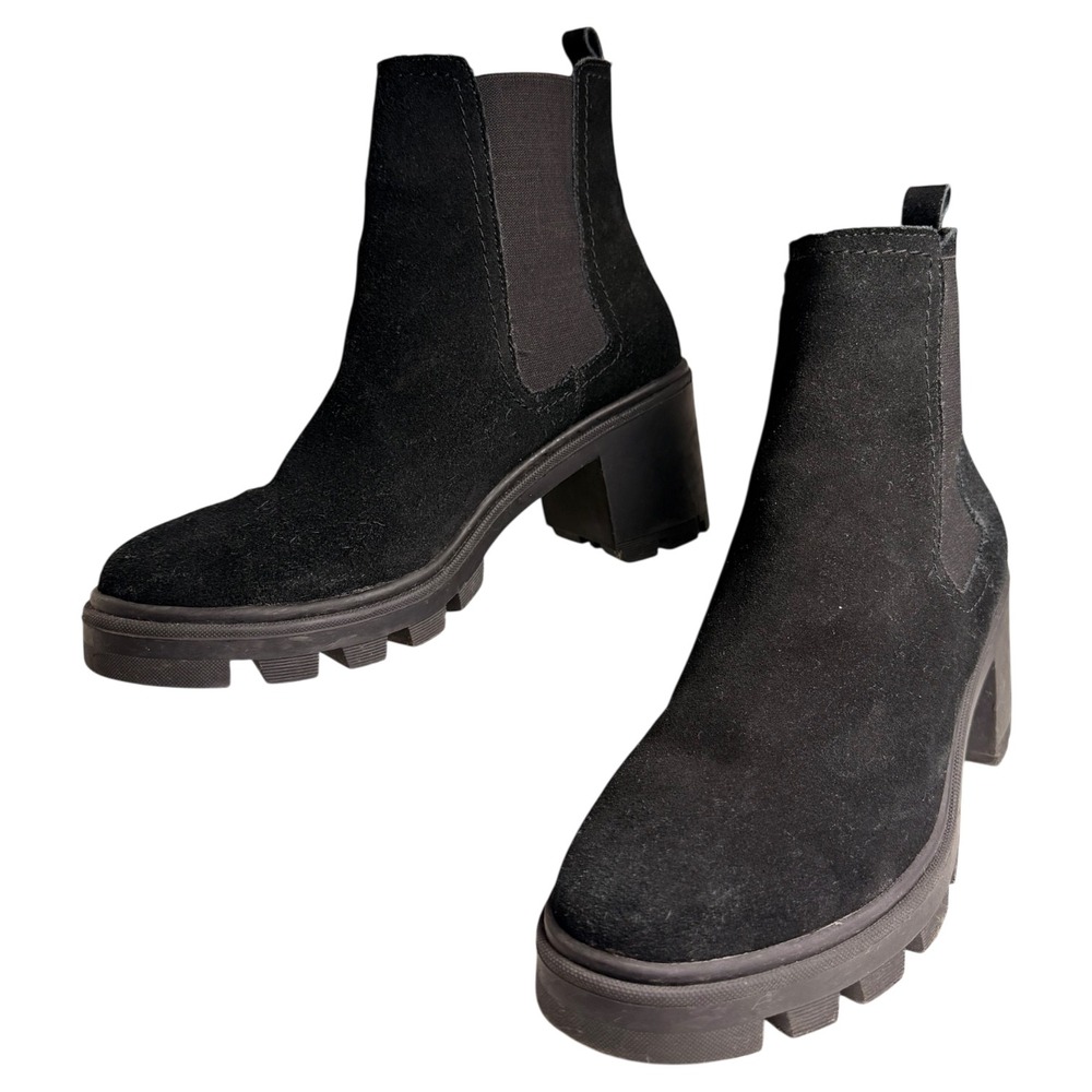 Splendid‎ Melisa Black Suede Lug Sole Chelsea Ankle Boots Womens 8 Block Heel